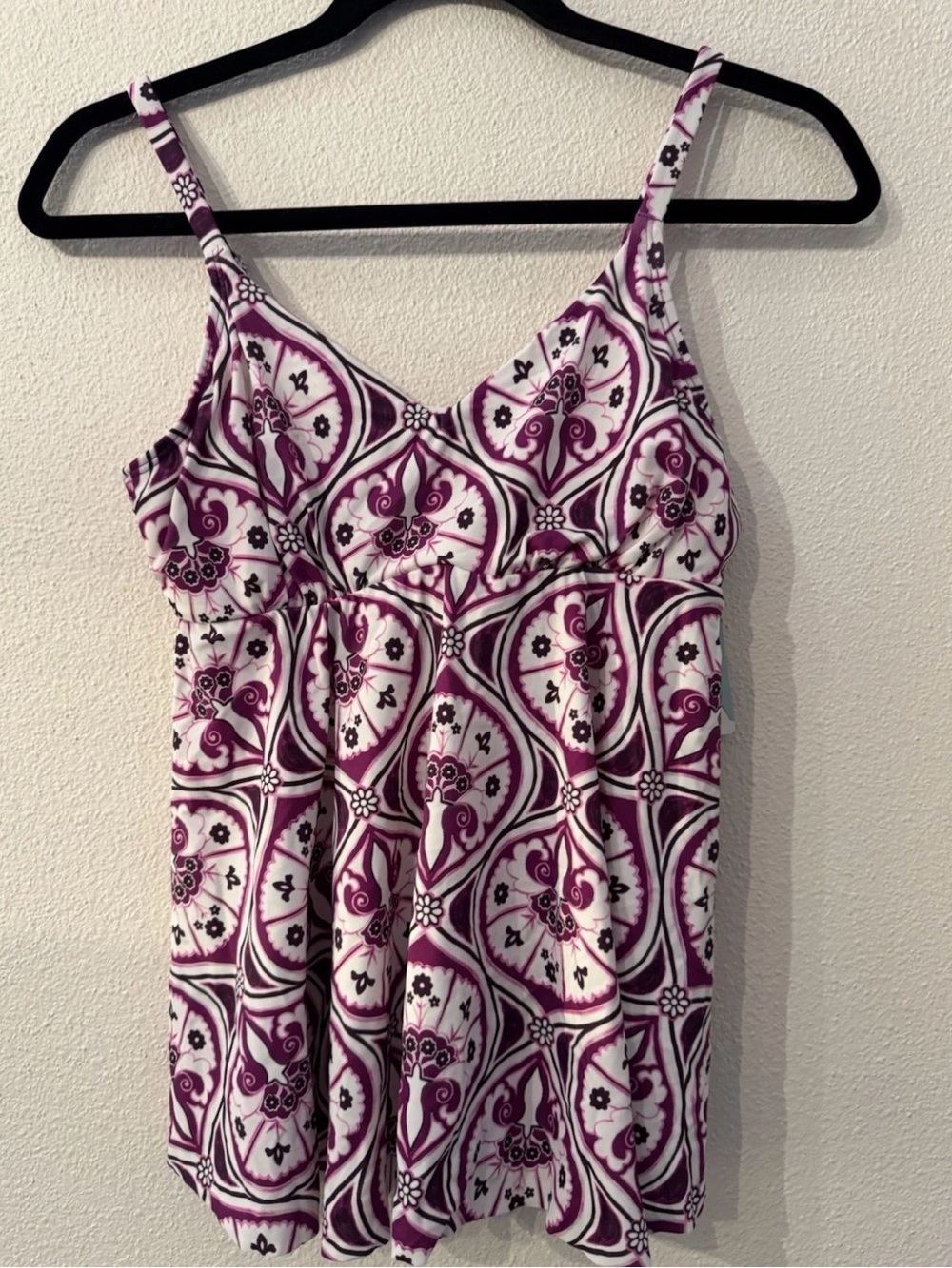 Swim Solutions Purple and White Patterned Tank Top